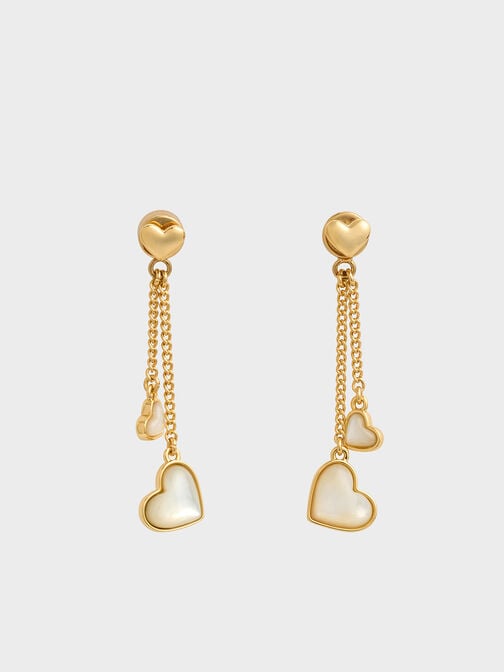 Annalise Double Heart Stone Drop Earrings, Gold, hi-res