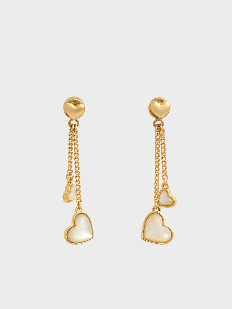 Gold Annalise Double Heart Stone Drop Earrings - CHARLES & KEITH US