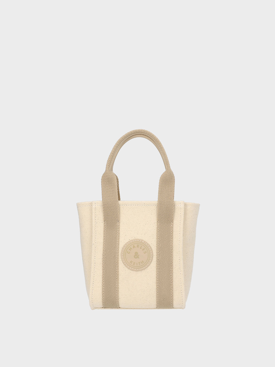 Mini Canvas Contrast-Trim Tote Bag, Taupe, hi-res