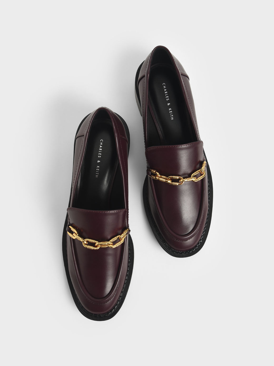 Chunky Chain Link Loafers, Burgundy, hi-res