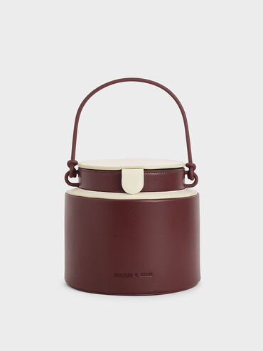 Cylindrical Bucket Bag, Maroon, hi-res