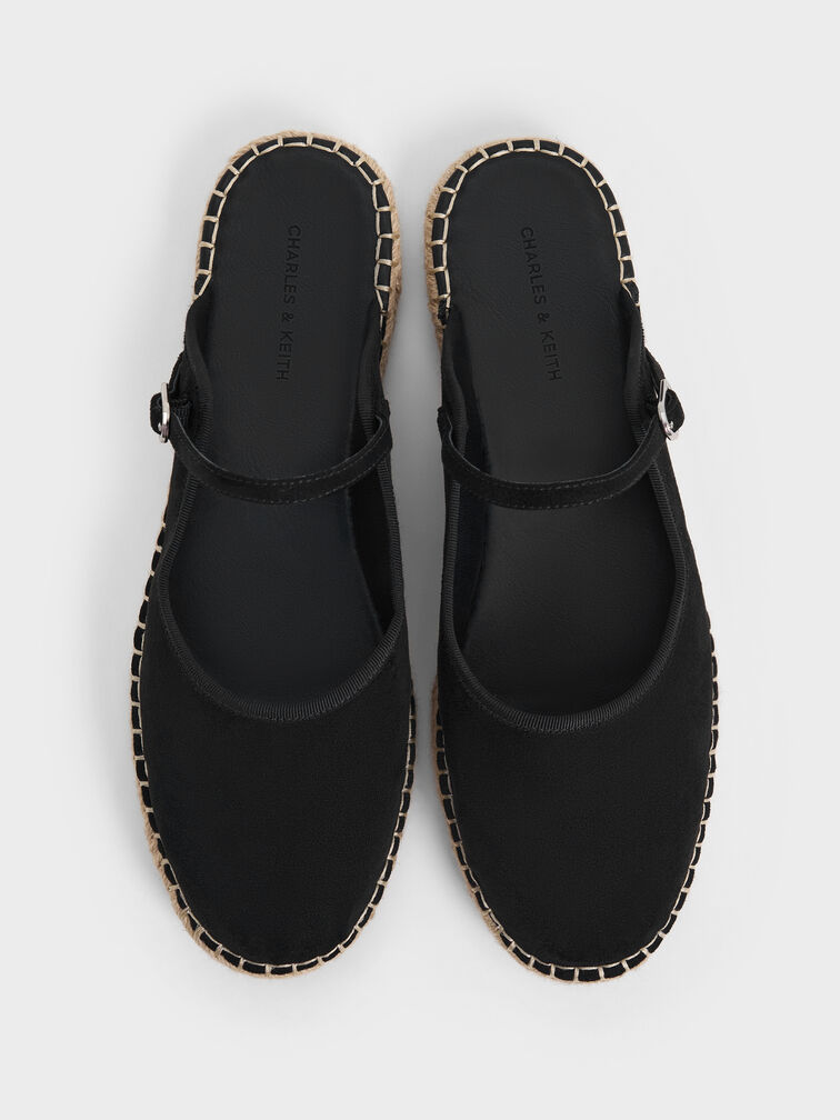 Faux Suede Slip-On Mary Jane Espadrilles, Black Textured, hi-res