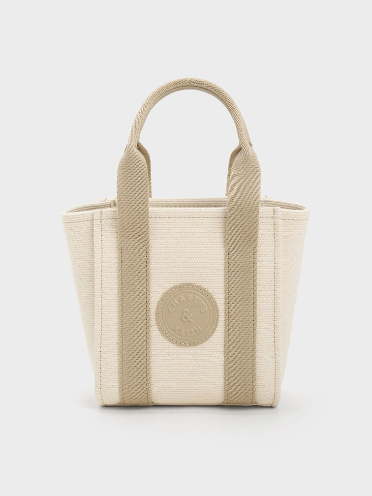 Mini Kay Canvas Contrast-Trim Tote Bag, Taupe, hi-res