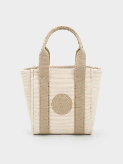 Mini Kay Canvas Contrast-Trim Tote Bag, Taupe, hi-res