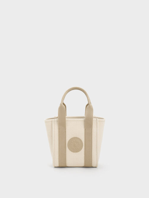 Mini Kay Canvas Contrast-Trim Tote Bag, Taupe, hi-res