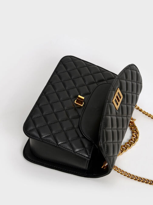 Quilted Chain Bag, Black, hi-res