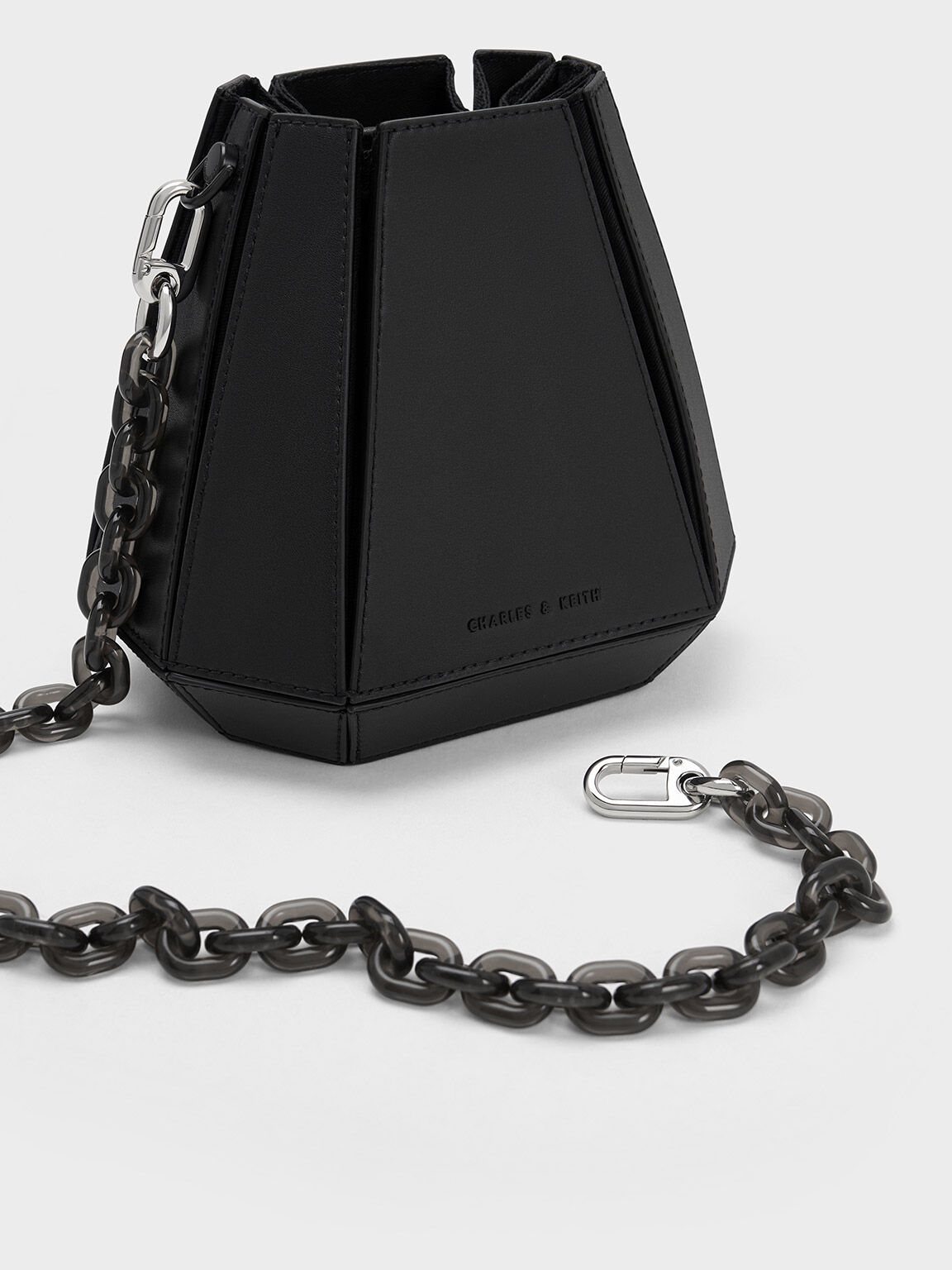Geometric Structured Bucket Bag, Black, hi-res