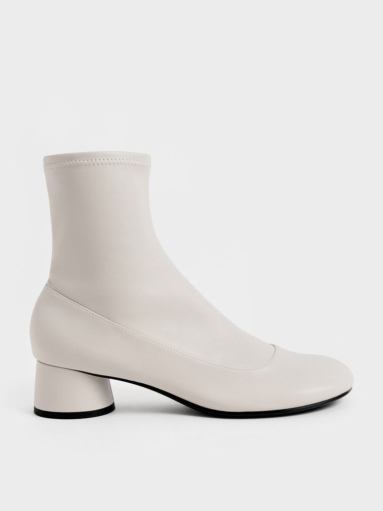 Chalk Stitch-Trim Cylindrical Heel Ankle Boots - CHARLES & KEITH US