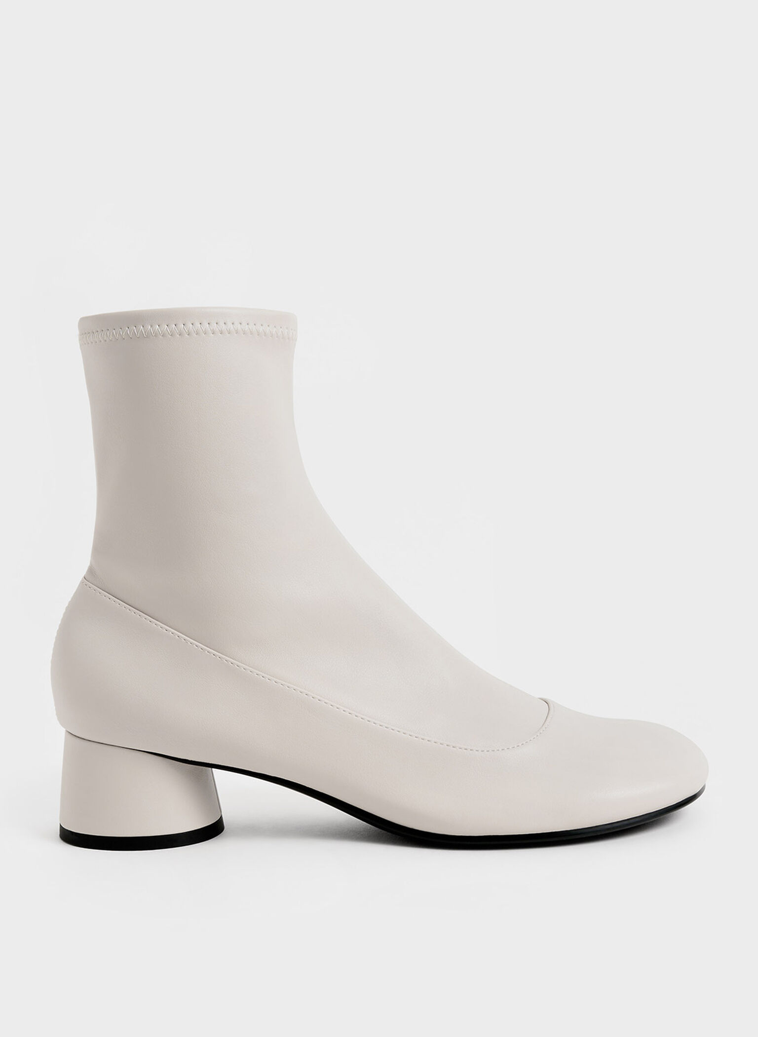 Stitch-Trim Cylindrical Heel Ankle Boots, Chalk, hi-res