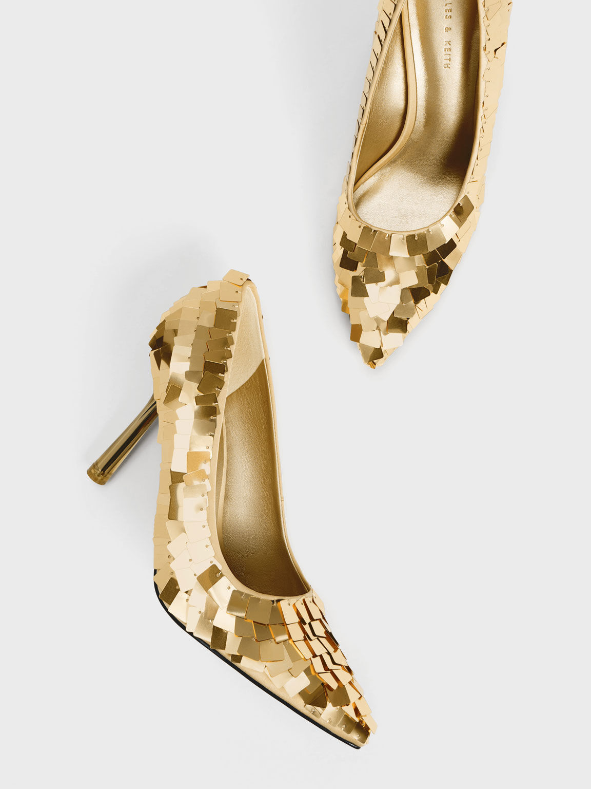 Sequinned Stiletto Heel Pumps, Gold, hi-res