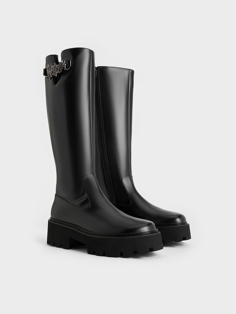 Botas altas Imogen con diseño de rosa, Negro, hi-res