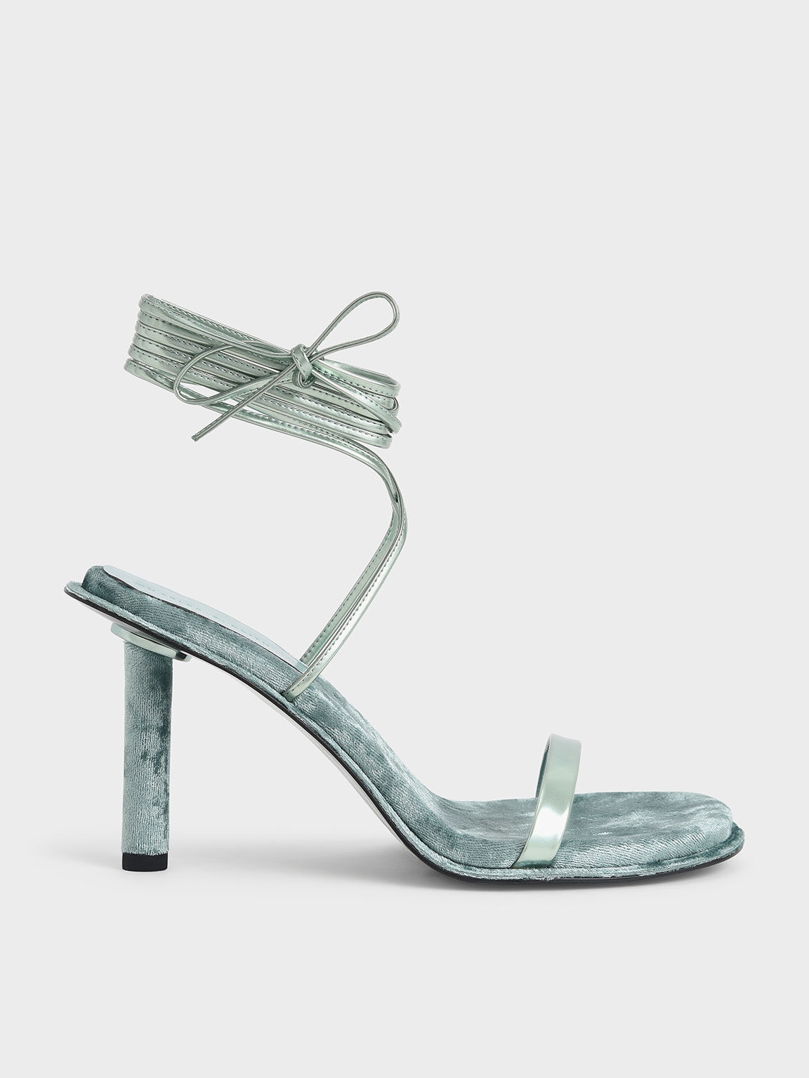 Kiera Metallic Tie-Around Stiletto Sandals, Sage Green, hi-res