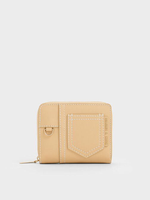 Anthea Contrast-Trim Zip Around Wallet, Beige, hi-res