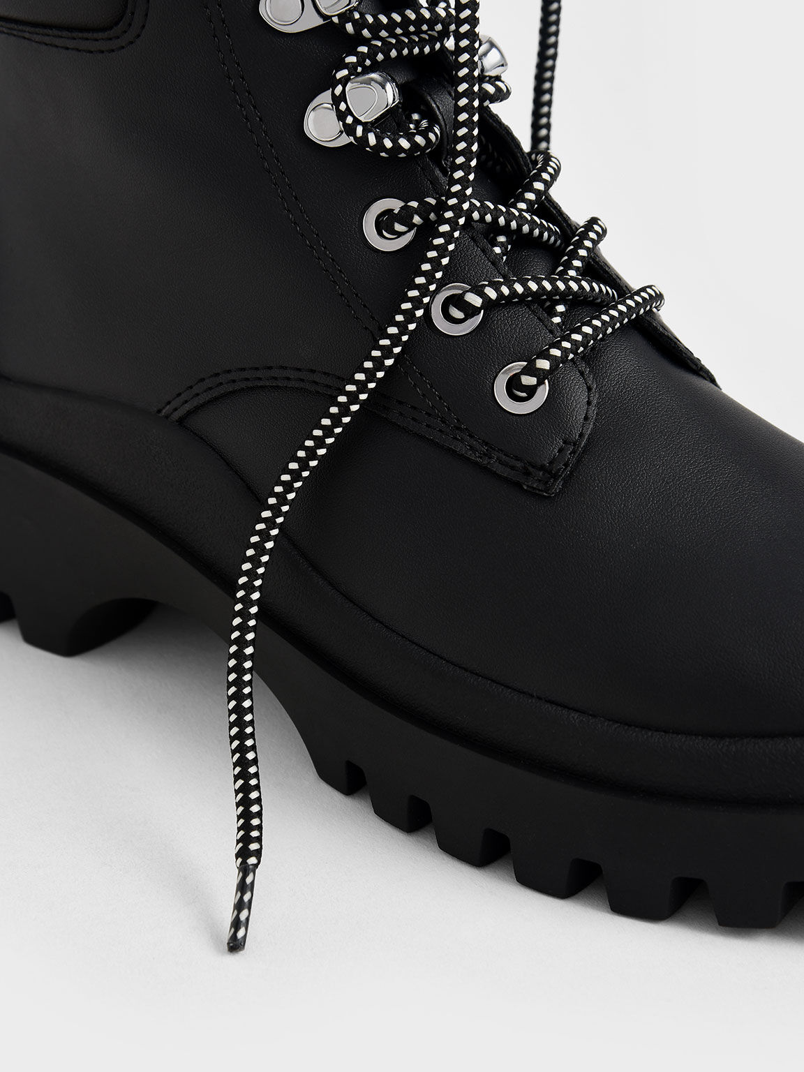 Lace-Up Chunky Ankle Boots, Black, hi-res