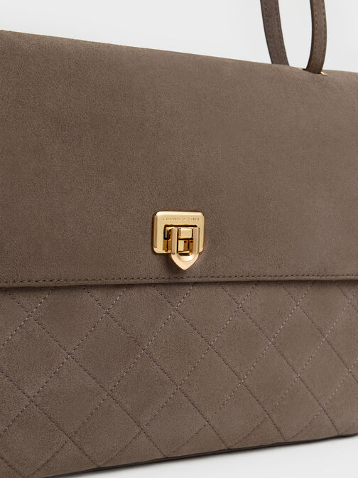 Connie Quilted Shoulder Bag, Stone Grey, hi-res