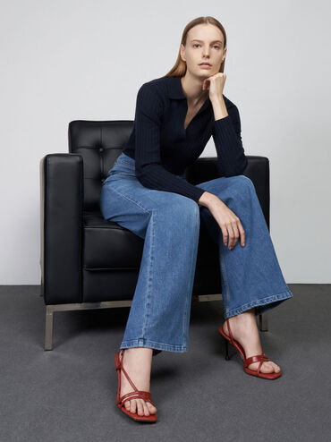 Leather Sculptural Heel Sandals, Brick, hi-res