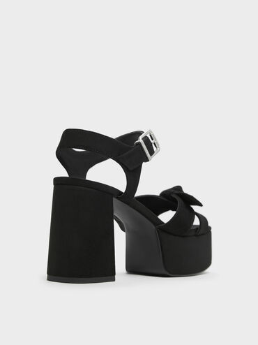 Anika Faux Suede Knot-Bow Platform Sandals, Black Textured, hi-res