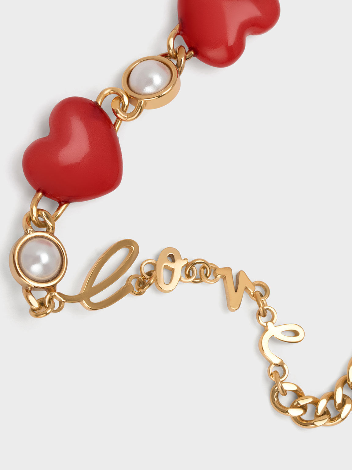 Heart Motif Embellished Bracelet, Red, hi-res