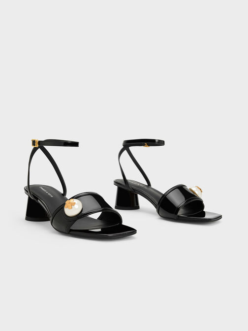 Pearl-Embellished Patent Sandals, Black Patent, hi-res