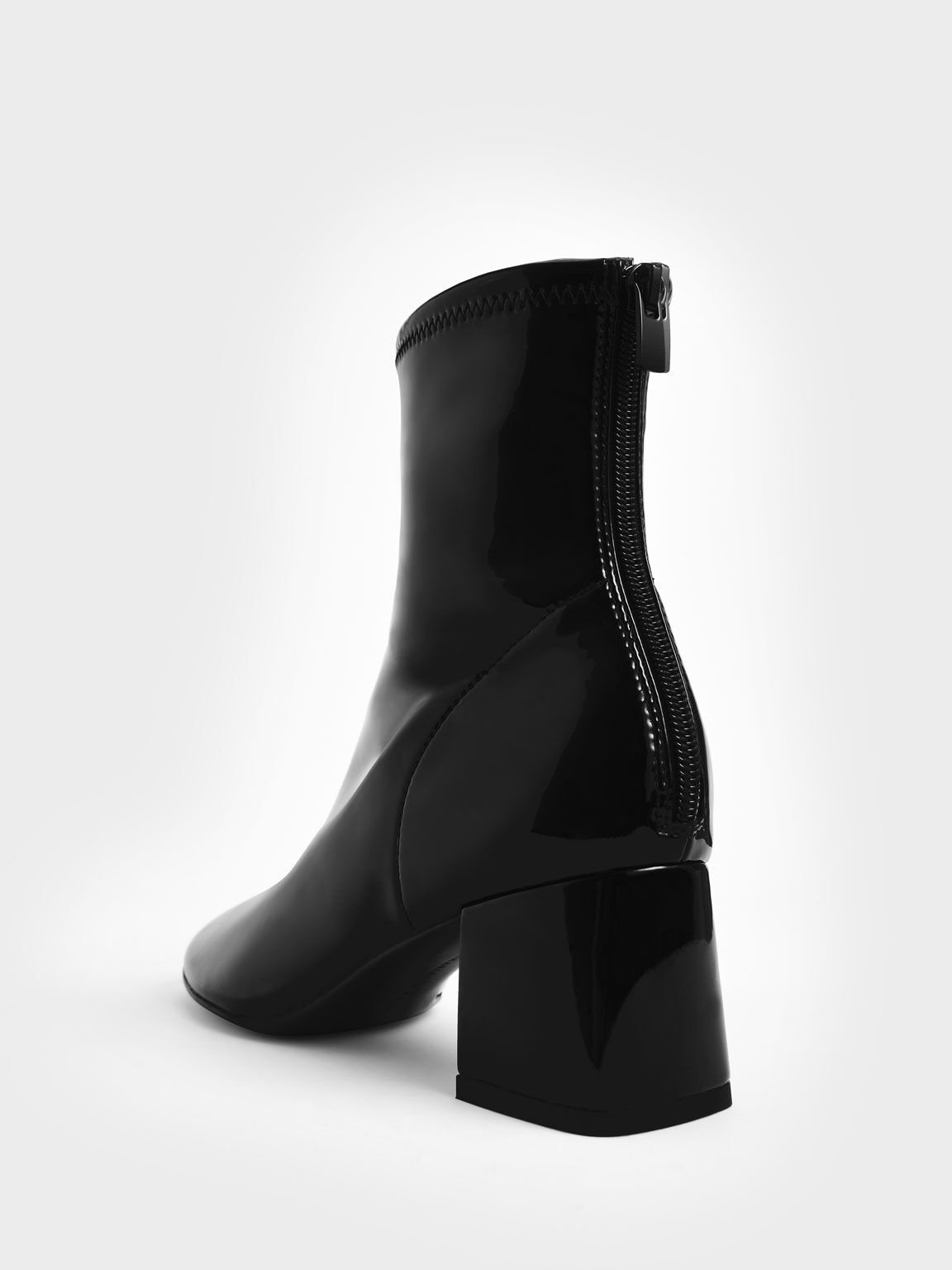 Patent Block Heel Ankle Boots, Black, hi-res