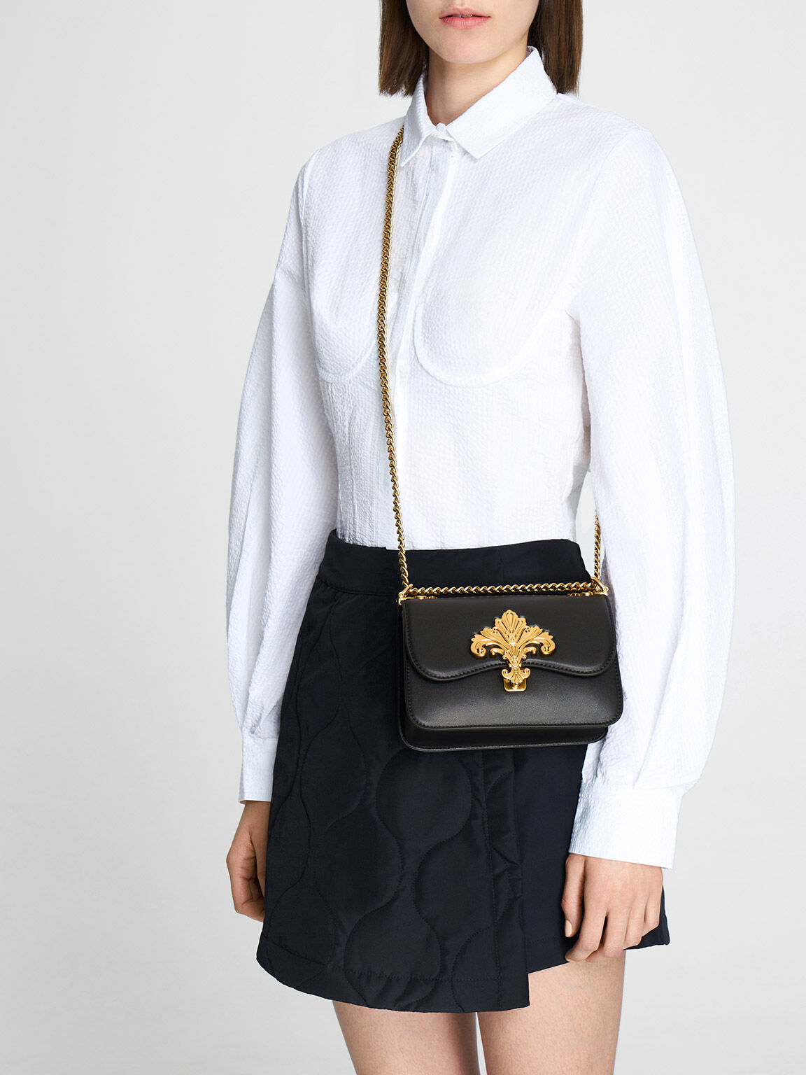 Meriah Chain Strap Crossbody Bag, Black, hi-res