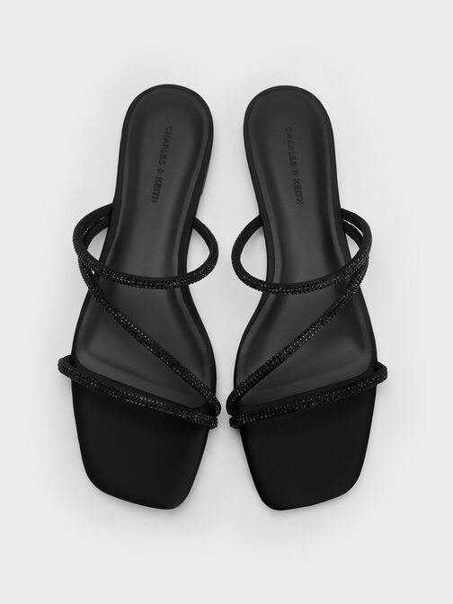 水晶帶平底拖鞋, 黑色特別款, hi-res