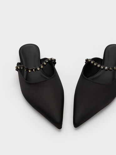 Gem-Strap Flat Mules, Black, hi-res