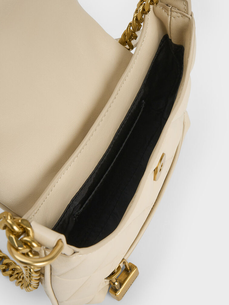 Mini Swing Quilted Chain-Handle Bag, Beige, hi-res