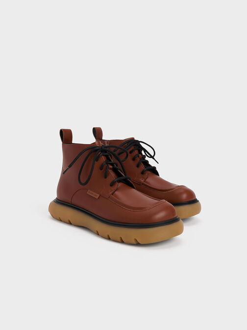 Gum Sole Lace-Up Ankle Boots, Cognac, hi-res