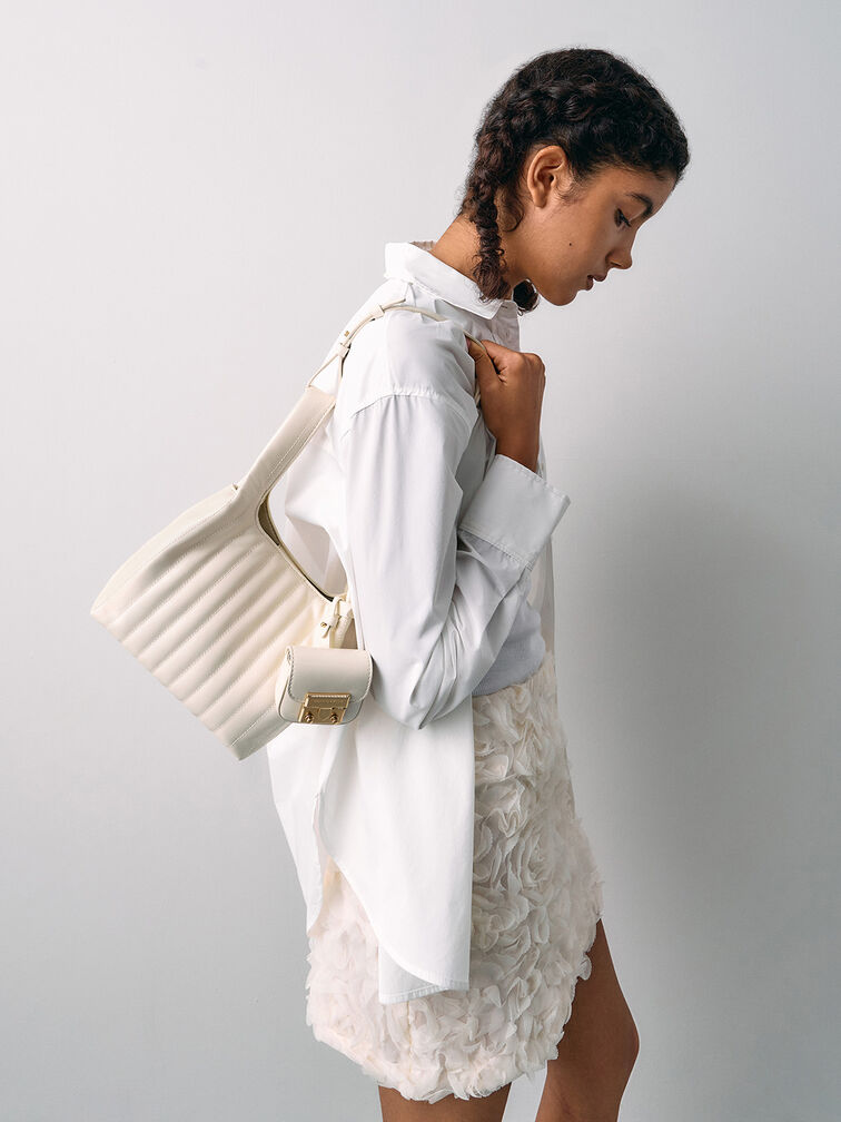 Donna Crinkle-Effect Tote Bag, Cream, hi-res