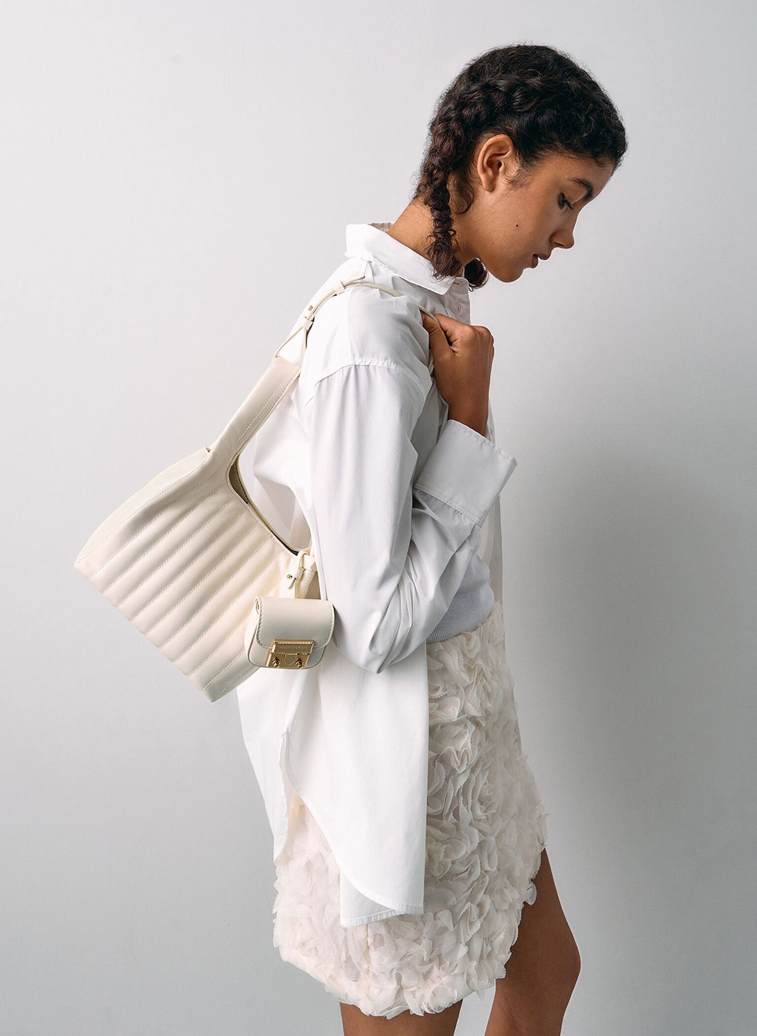 Donna Crinkle-Effect Tote Bag, Cream, hi-res
