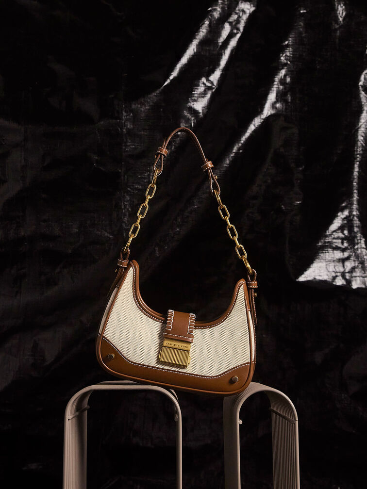 Winslet Canvas Belted Hobo Bag, Chocolate, hi-res