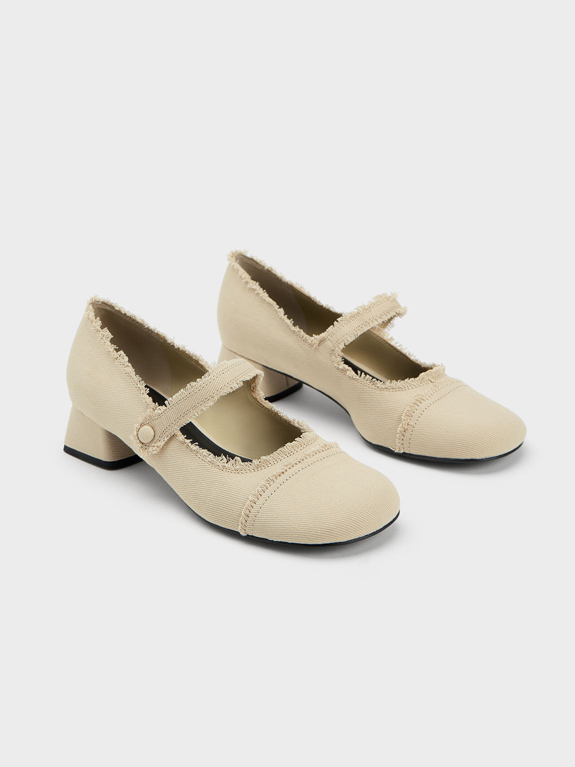 Denim Block Heel Mary Janes, Beige, hi-res
