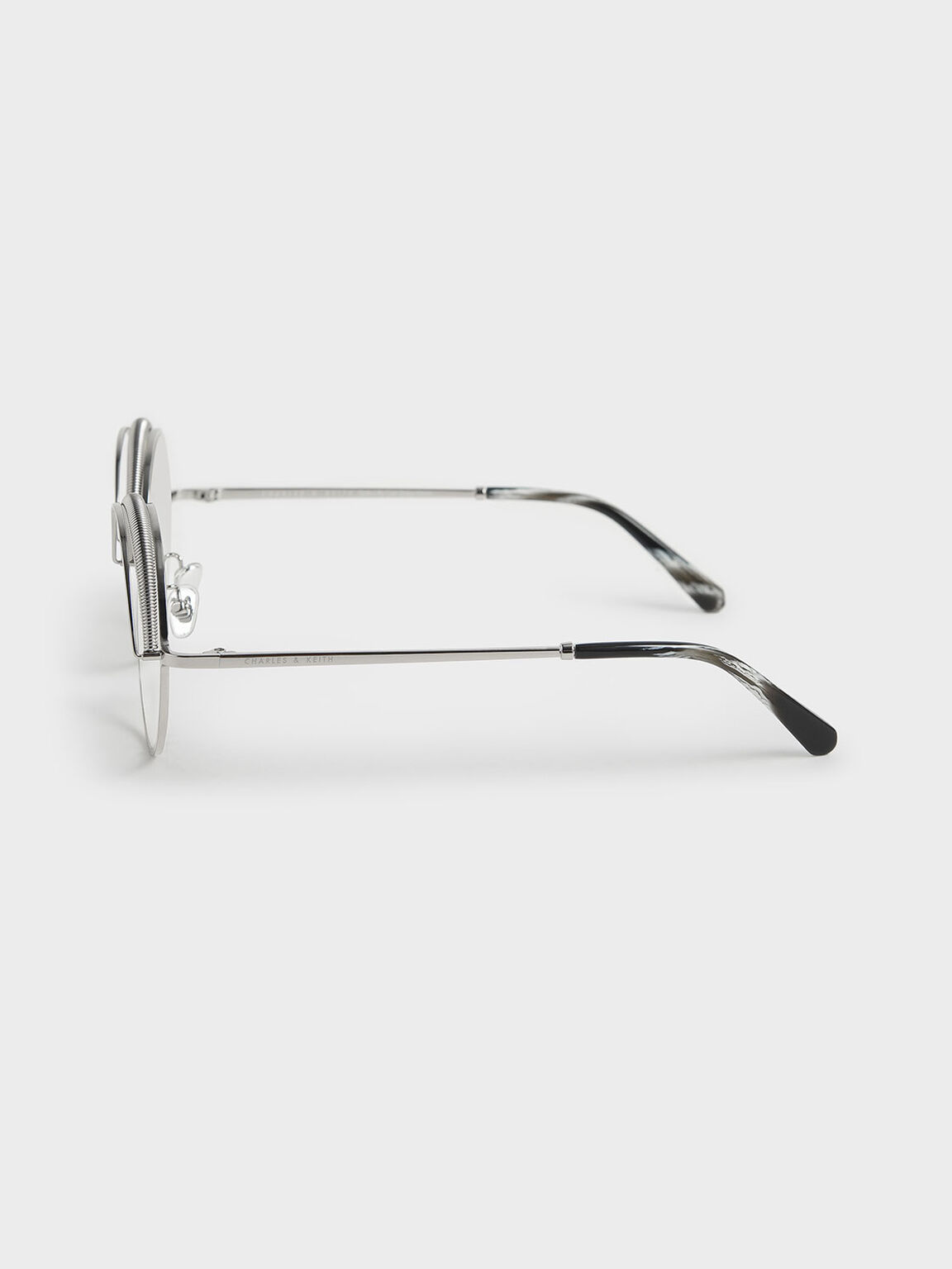 Half Rim Round Sunglasses, White, hi-res