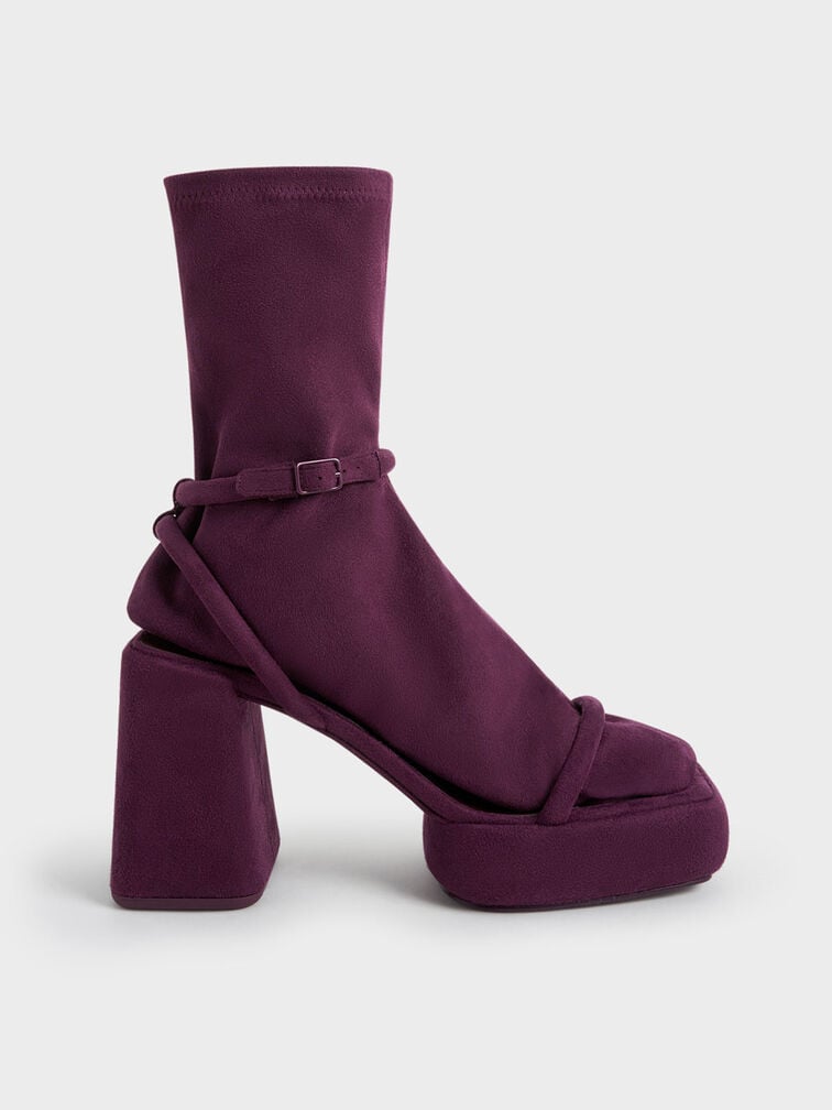 Lucile Textured Platform Calf Boots, Burgundy, hi-res