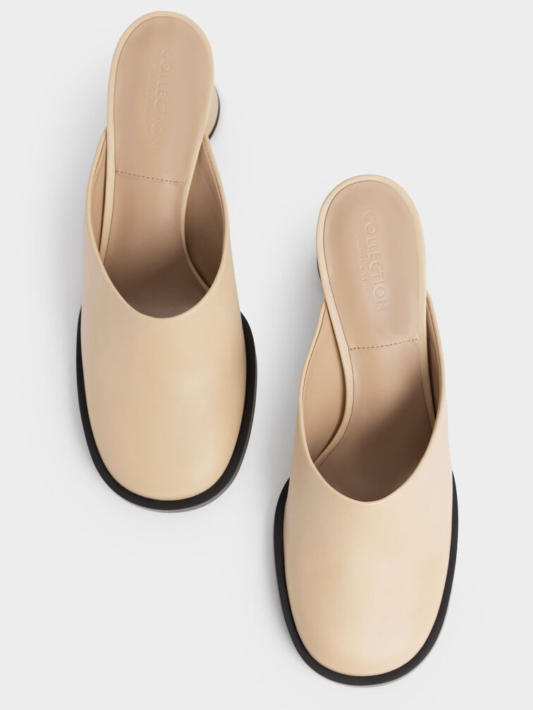 Medina Leather Cylindrical Heel Mules, Sand, hi-res