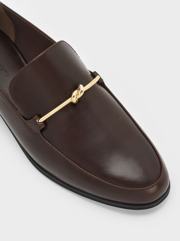 Metallic Knot-Bar Loafers, Dark Brown, hi-res