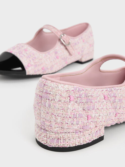 Dahlia Tweed Heart-Print Mary Janes, Pink, hi-res