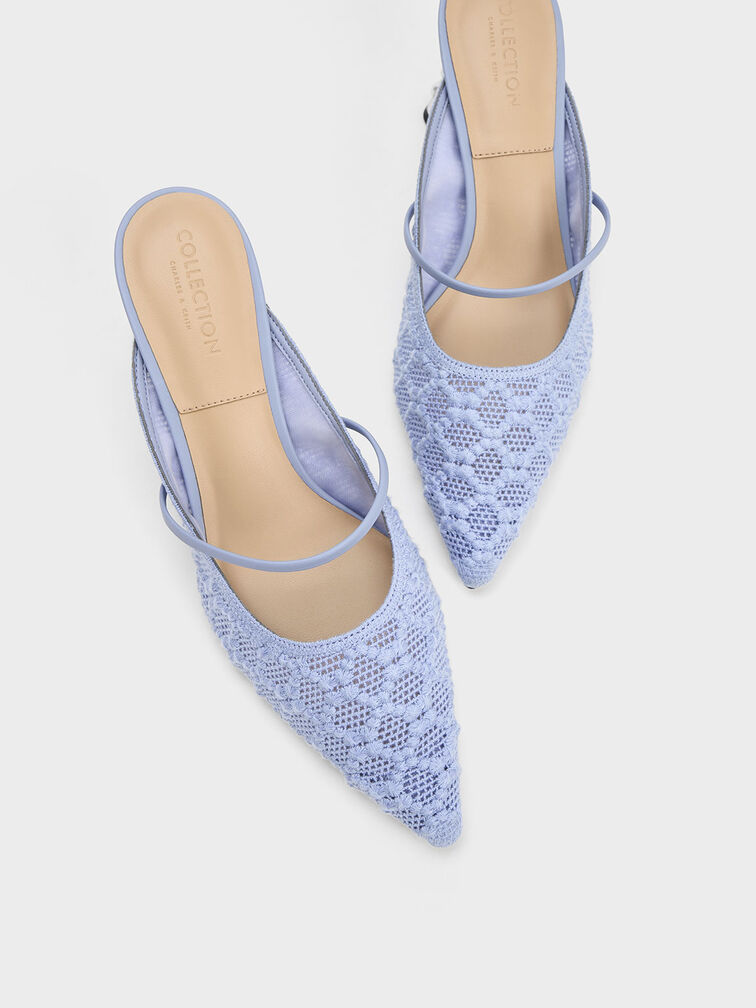 Crochet & Leather Beaded Heel Mules, Blue, hi-res