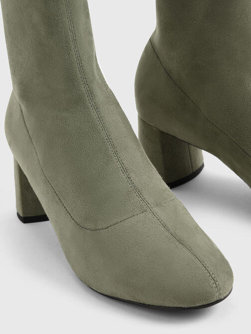 Textured Stitch-Trim Ankle Boots, Sage Green, hi-res