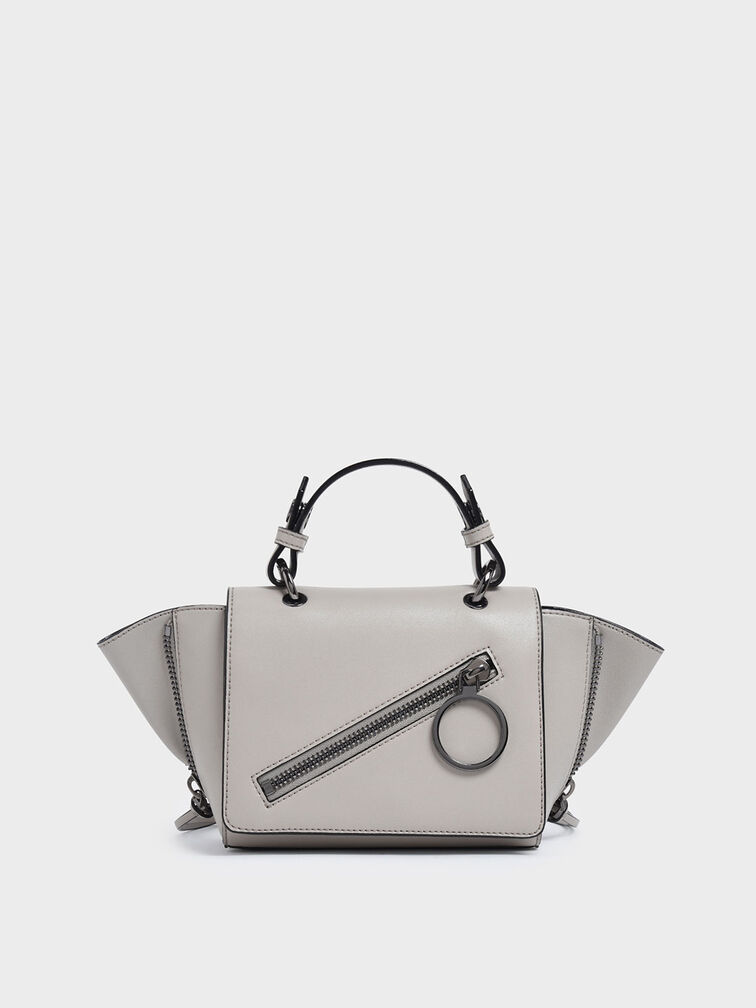 Ring Zip Pocket Trapeze Bag, Grey, hi-res