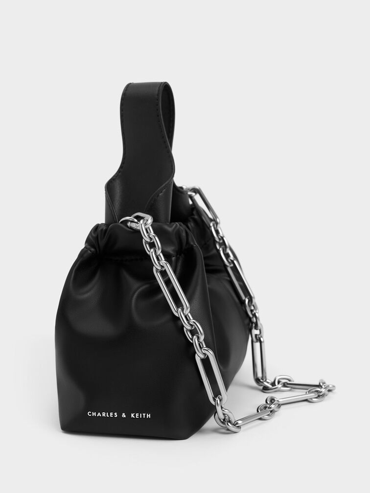 Bolso holgado con pliegues Ally, Noir, hi-res