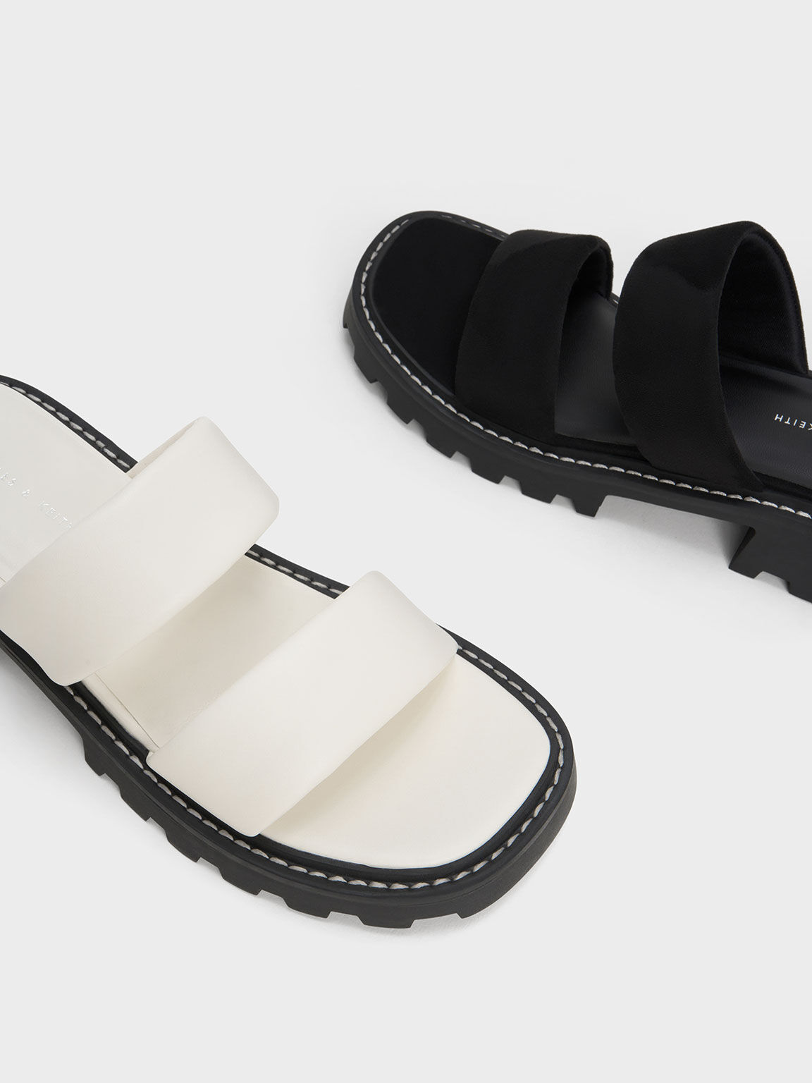 Padded Double Strap Sliders, Black, hi-res