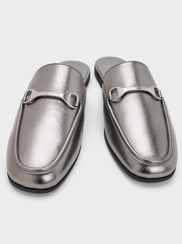 Leslie Metallic Mules, Pewter, hi-res