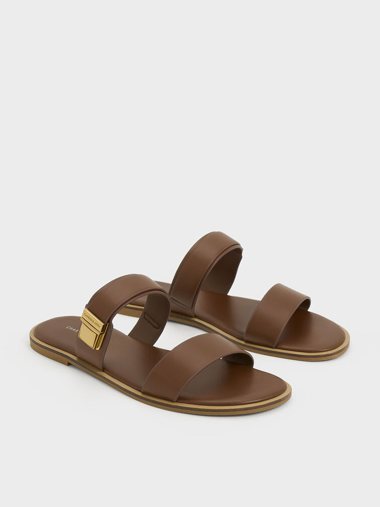 Dark Brown Dove Double-Strap Sandals - CHARLES & KEITH US
