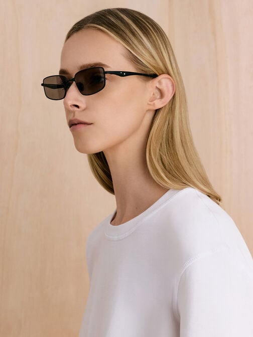 Celestia Metal-Rim Tinted Rectangular Sunglasses, Noir, hi-res