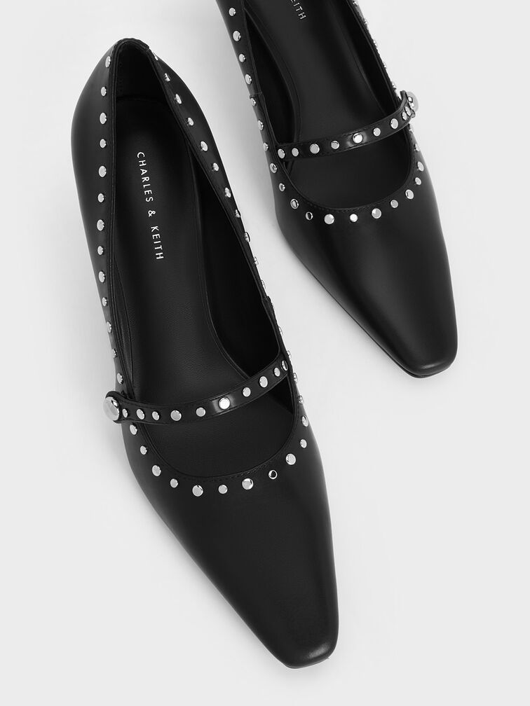 Studded Mary Jane Pumps, Black, hi-res