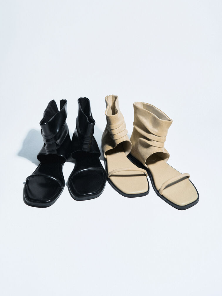 Joplin Ruched Boot Sandals, Black, hi-res