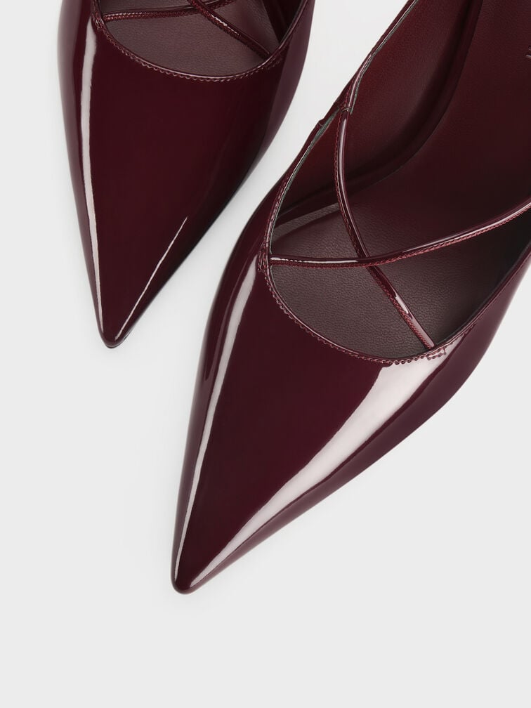Escarpins pointus crois&eacute;s vernis, Bordeaux, hi-res