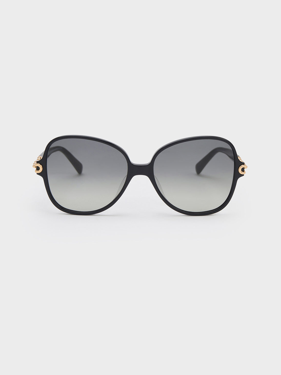 Chain-Link Oversized Butterfly Sunglasses, Black, hi-res